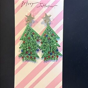 Betsey Johnson Green Tree Earrings with Silver Stars